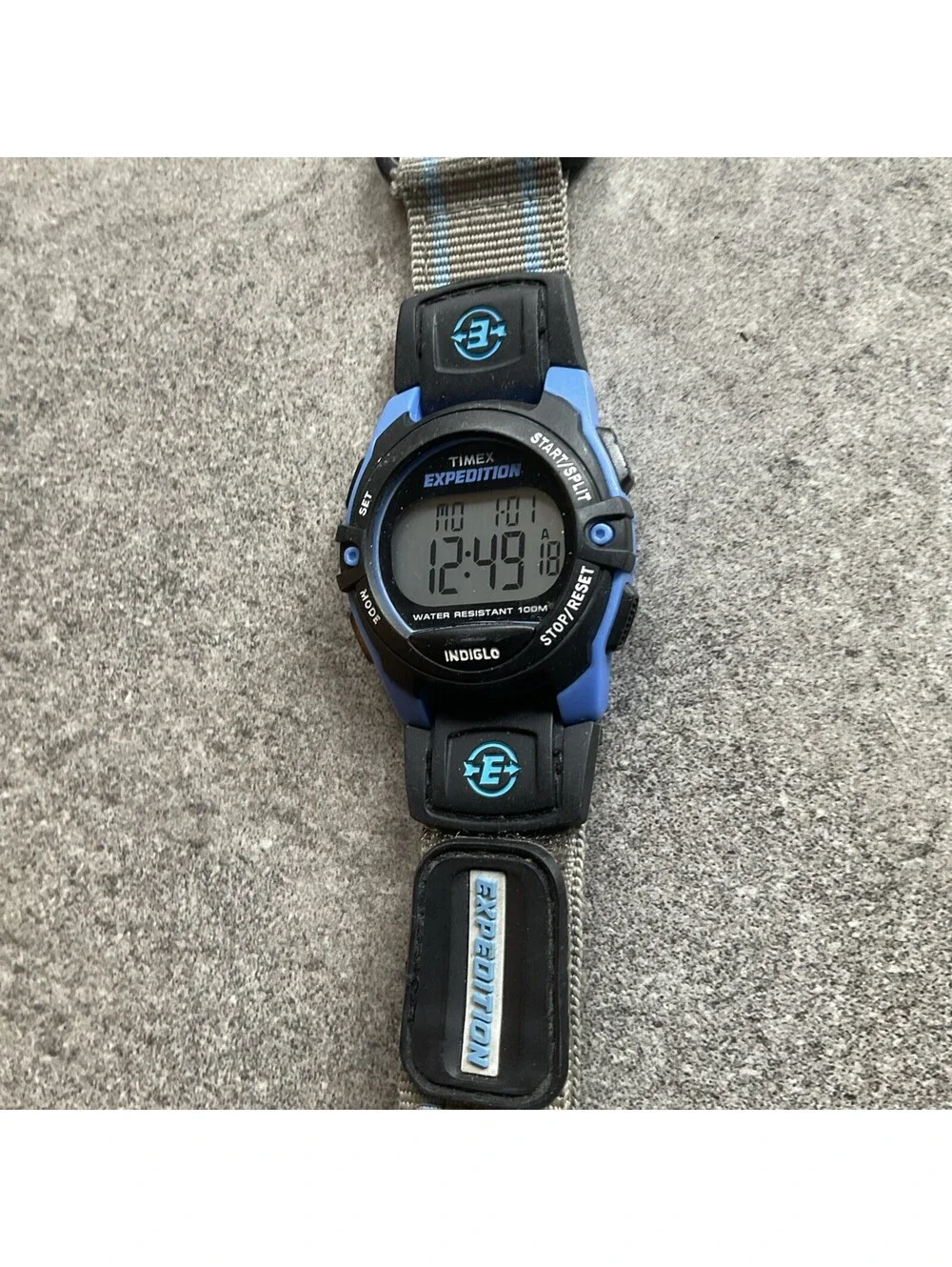 Timex Expedition Watch Women T49660 Indiglo 34mm Blue & Gray Nylon Strap A9